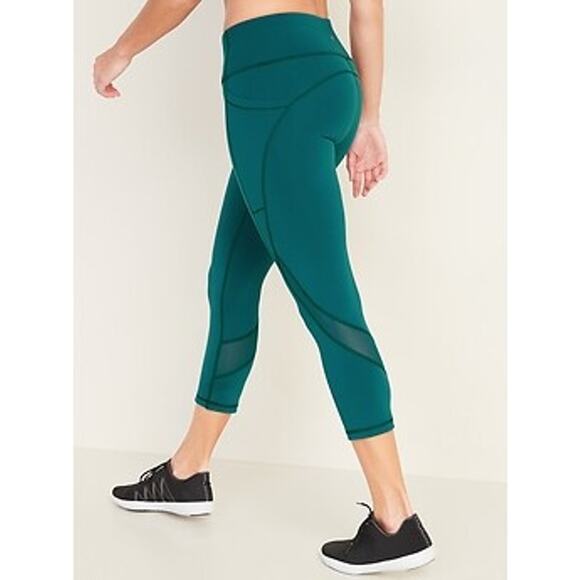 OLD NAVY Mid-Rise Elevate Side-Pocket Crop Leggings Mesh Trim Teal Size Large - Picture 2 of 13